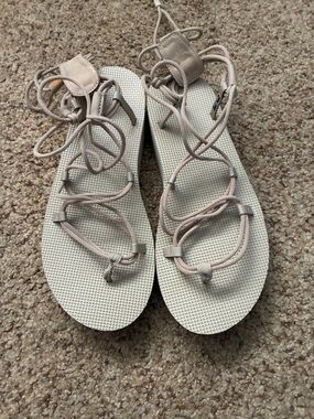 Teva Women's Neutral Lace-Up Gladiator Sandals in Light Beige